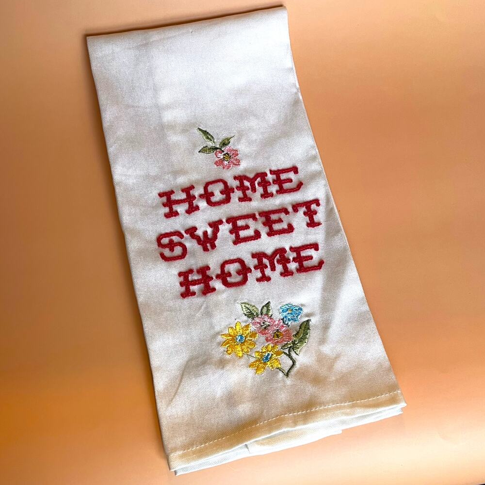 Pioneer Woman Home Sweet Home Embroidered Floral Kitchen Towel 100% Cotton